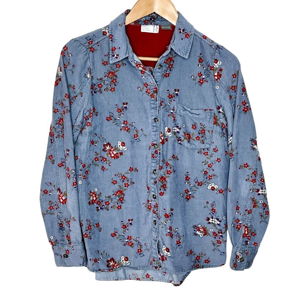 Anthropologie Floral Print Corduroy Shirt Gray Womens Size 4 Cottagecore Western